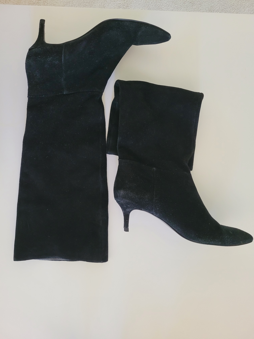 Steve Madden Black Suede Leather Kitten Heel High Boots - Women Size 6 - Picture 4 of 6